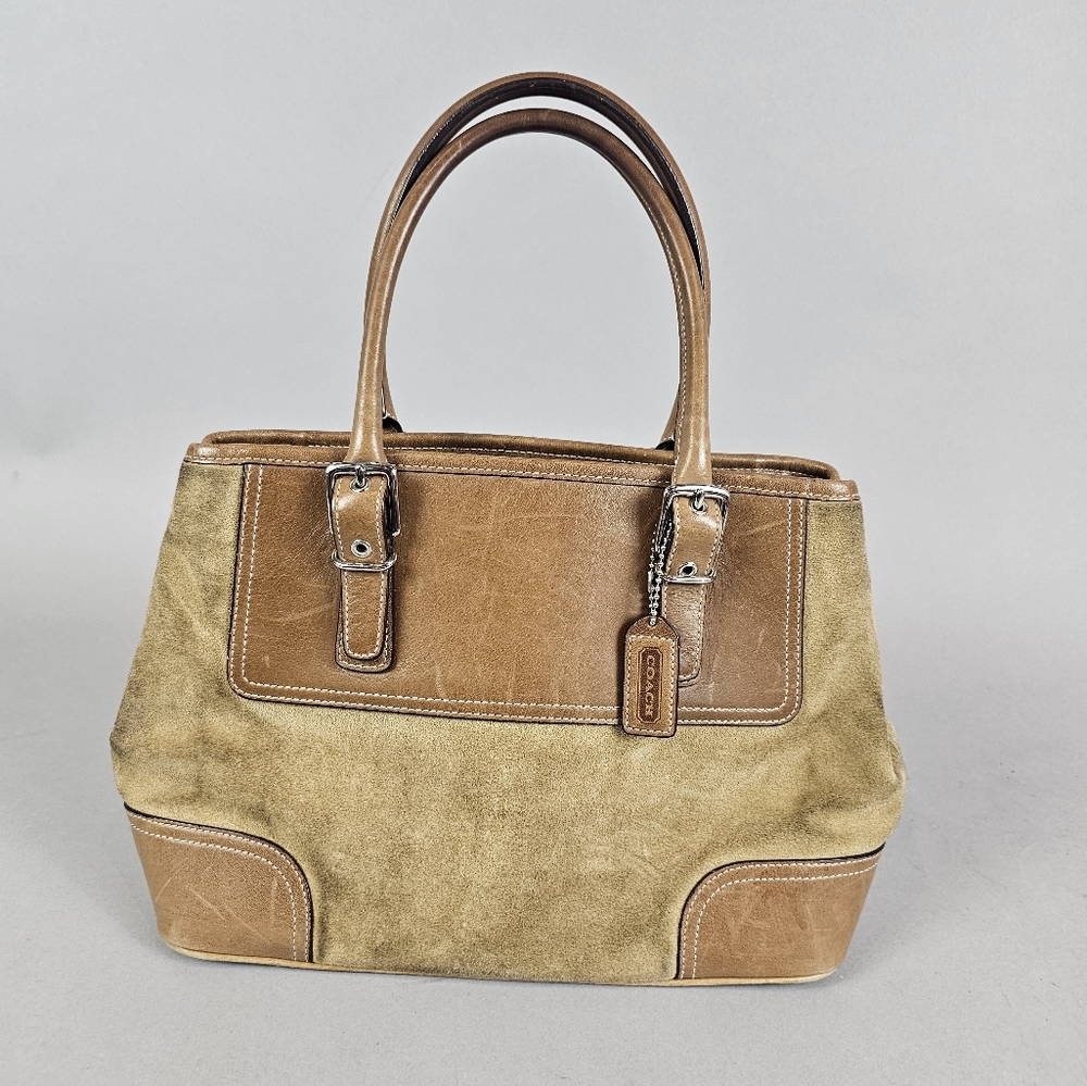 Coach Two-Tone Tan Suede & Leather Satchel